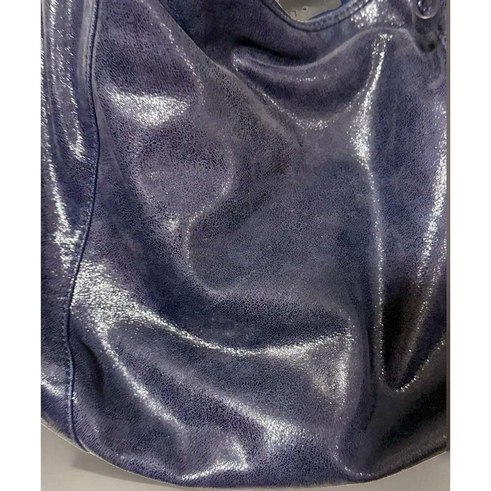 VTG Cole Haan Blue Crackle Patent Leather Slouchy Hobo Handbag Silver/ Gold Zip